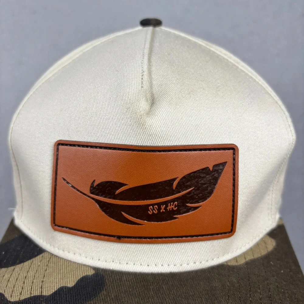 Southern String‎ Hat Co. Camo Snapback Hat Leather Feather Patch Limited Edition